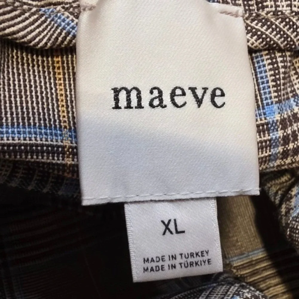 Anthropologie Maeve Womens XL Brown Plaid Pleated Wide Leg Trousers